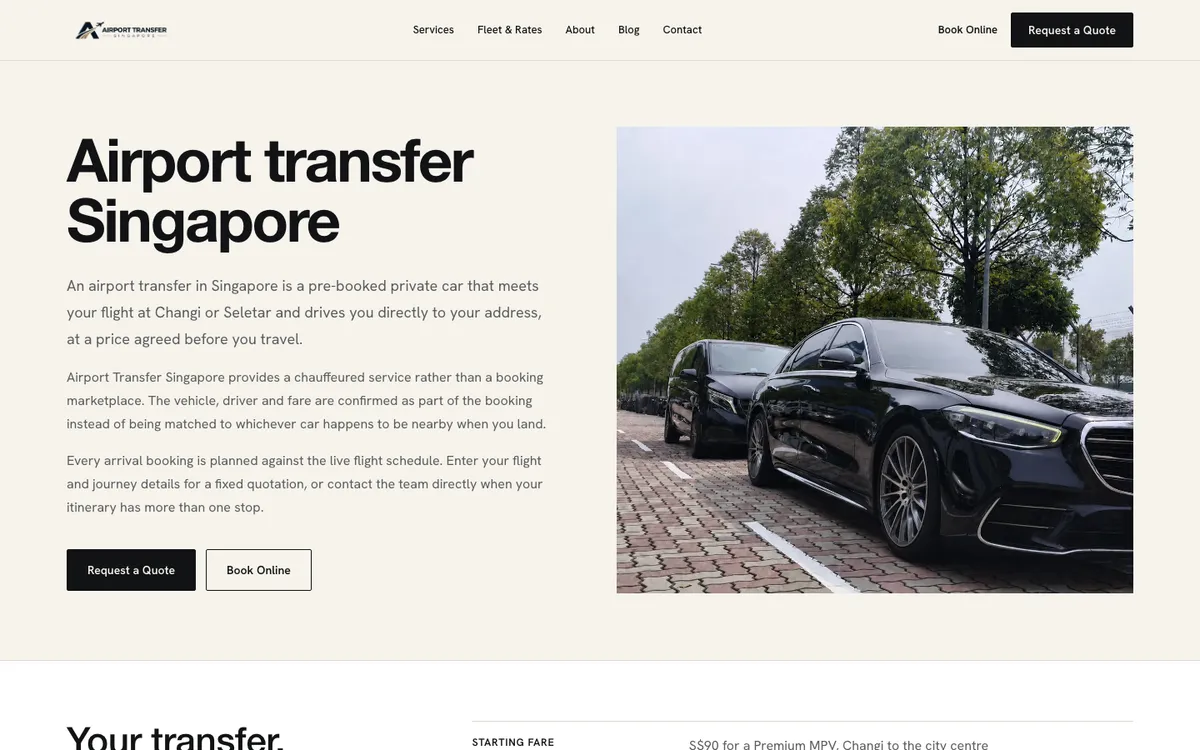 Airport Transfer Singapore homepage, captured 26 October 2026
