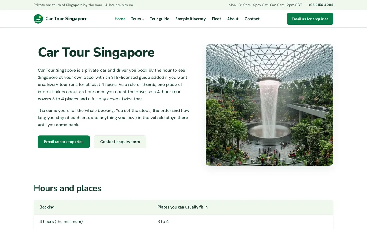 Car Tour Singapore homepage, captured 26 October 2026