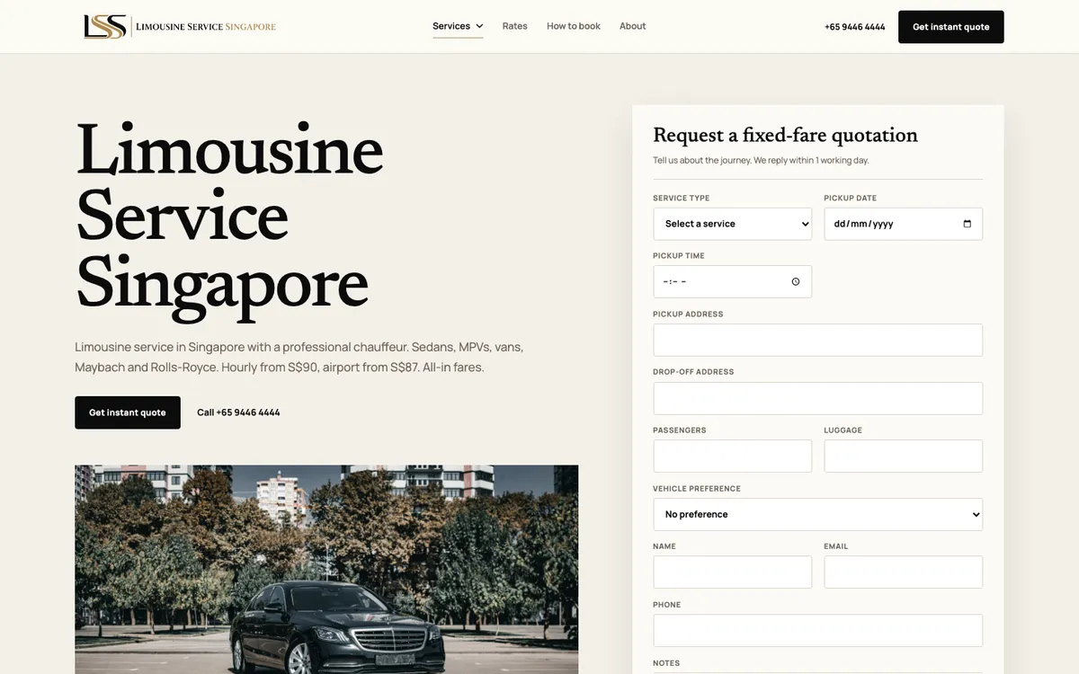Limousine Service Singapore homepage, captured 26 October 2026