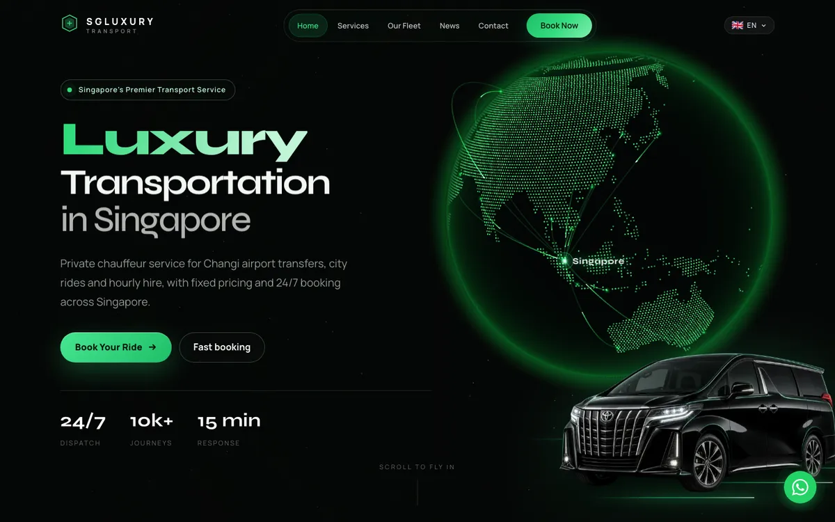 SGLuxury Transport homepage, captured 26 October 2026