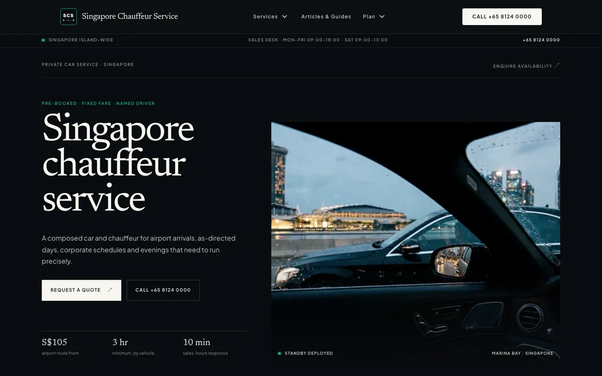 Singapore Chauffeur Service homepage, captured 26 October 2026